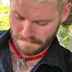 Silver t-rex skull in red